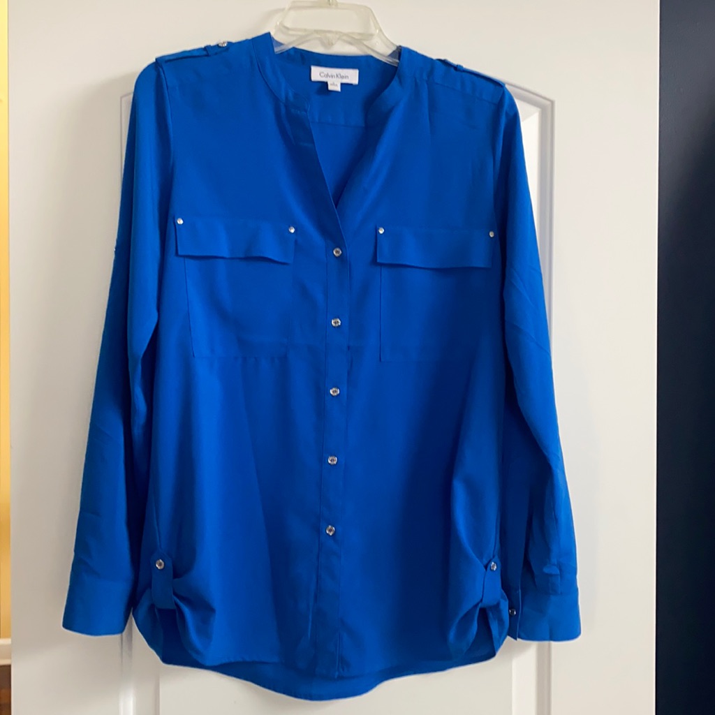 Calvin Klein Royal Blue Button Down Blouse Small